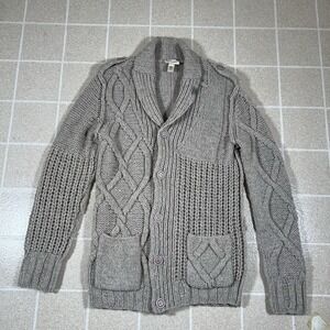 Diesel 100% Wool Cable Knit Cardigan Sweater Shawl Collar Heavy Thick Knit Sz L